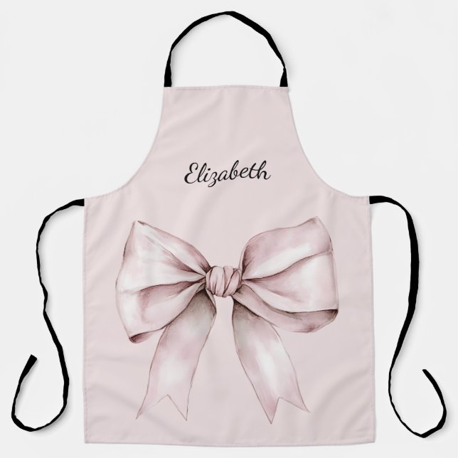 Elegant pink bow Aesthetic coquette   Name Apron (Front)