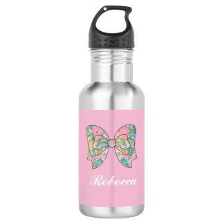 Elegant Pink Bow and Custom Name  Stainless Steel Water Bottle