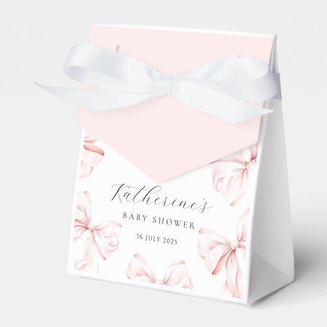  Elegant Pink Bow Baby Bridal Shower Favor Boxes (Front Side)