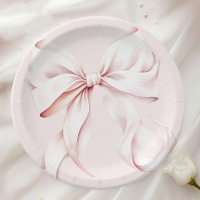 Elegant Pink Bow Baby Bridal Shower Paper Plates