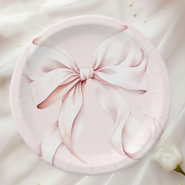  Elegant Pink Bow Baby Bridal Shower Paper Plates (Creator Uploaded)