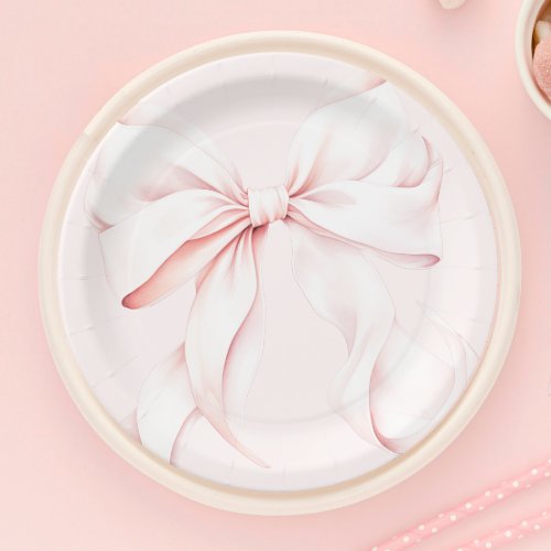  Elegant Pink Bow Baby Bridal Shower Paper Plates