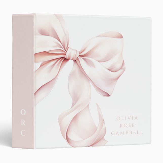 Elegant Pink Bow Baby Girl 3 Ring Binder (Front/Spine)