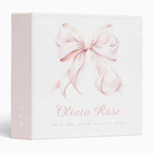 Elegant Pink Bow Baby Girl 3 Ring Binder
