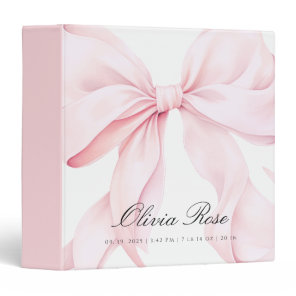 Elegant Pink Bow Baby Girl 3 Ring Binder