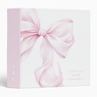 Elegant Pink Bow Baby Girl Memory 3 Ring Binder