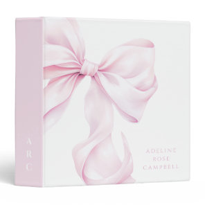 Elegant Pink Bow Baby Girl Memory 3 Ring Binder