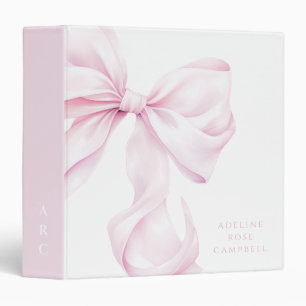 Elegant Pink Bow Baby Girl Memory 3 Ring Binder