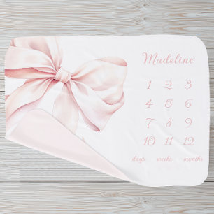 Elegant Pink Bow Baby Girl Milestone Baby Blanket