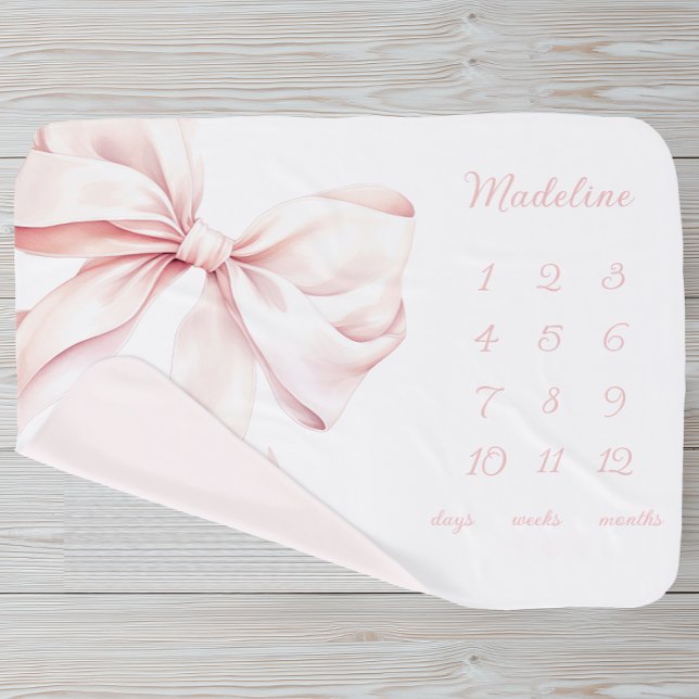 Elegant Pink Bow Baby Girl Milestone Baby Blanket (Creator Uploaded)