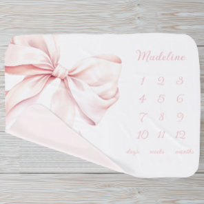 Elegant Pink Bow Baby Girl Milestone Blanket