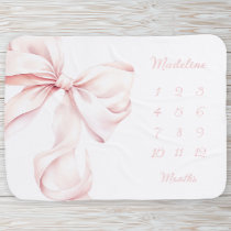 Elegant Pink Bow Baby Girl Milestone Blanket