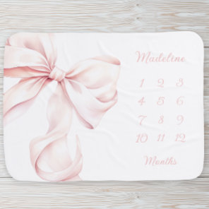 Elegant Pink Bow Baby Girl Milestone Blanket