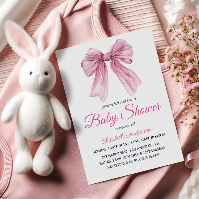 Elegant Pink Bow Baby Girl Shower - Modern & sweet Invitation (Creator Uploaded)