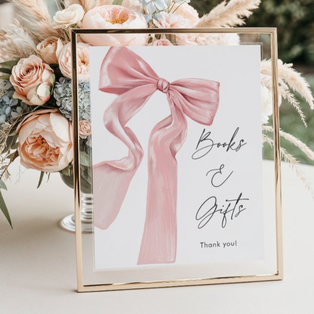 Elegant Pink Bow Baby Shower Books and Gifts Poster (Creator Uploaded)