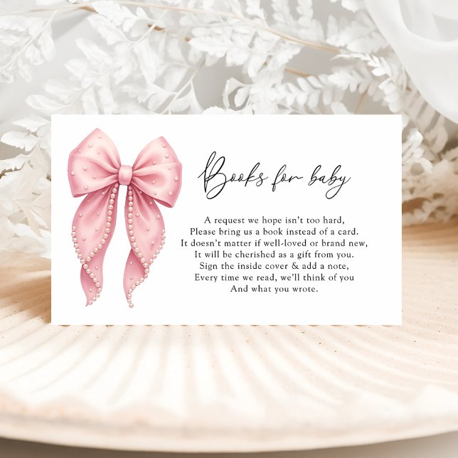 Elegant Pink Bow Baby Shower Books For Baby  Enclosure Card (Creator Uploaded)