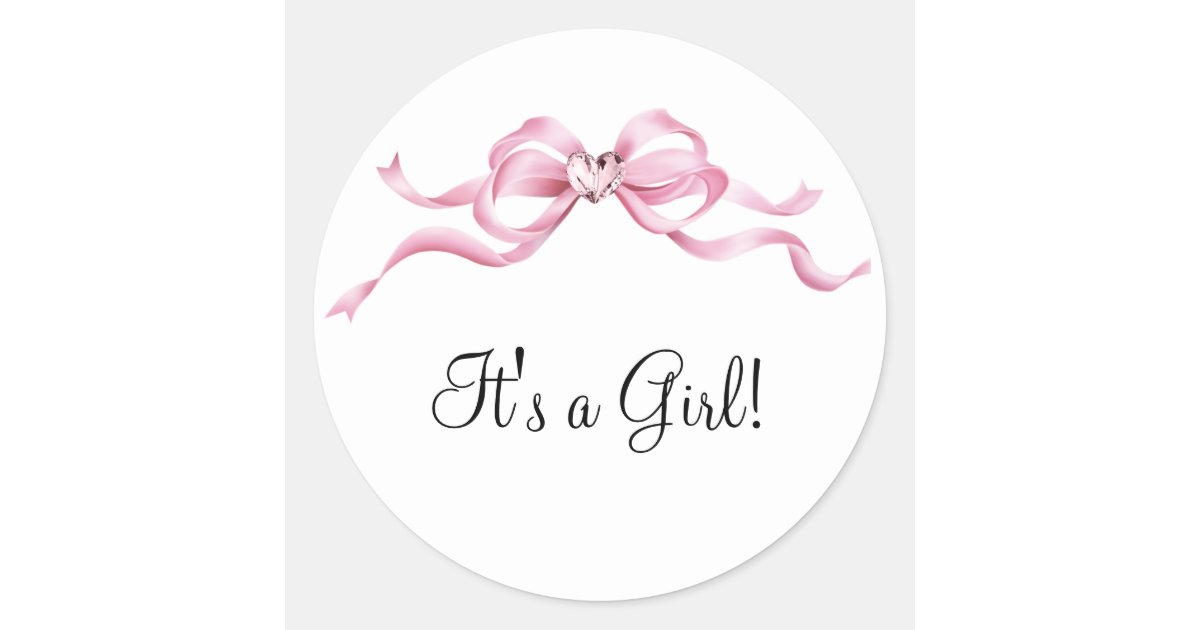 Elegant Pink Bow Baby Shower Classic Round Sticker | Zazzle