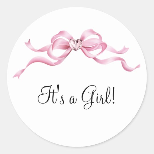 shower $5 gifts baby Pink Classic Baby Shower Bow Elegant Sticker Round