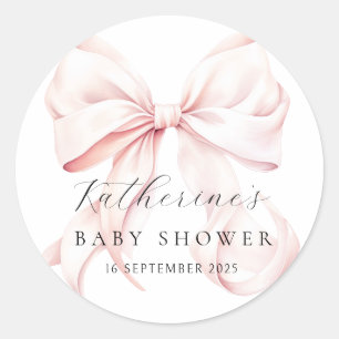 Elegant Pink Bow Baby Shower Classic Round Sticker