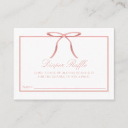 Elegant Pink Bow Baby Shower Diaper Raffle Card