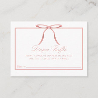 Elegant Pink Bow Baby Shower Diaper Raffle Card