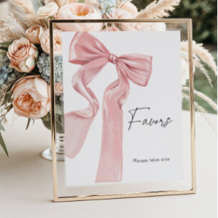 Elegant Pink Bow Baby Shower Favors Poster