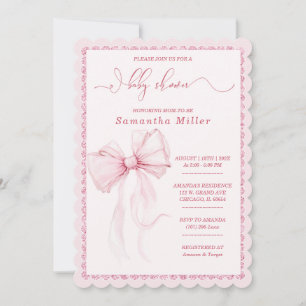Elegant Pink Bow Baby Shower for Girls Invitation