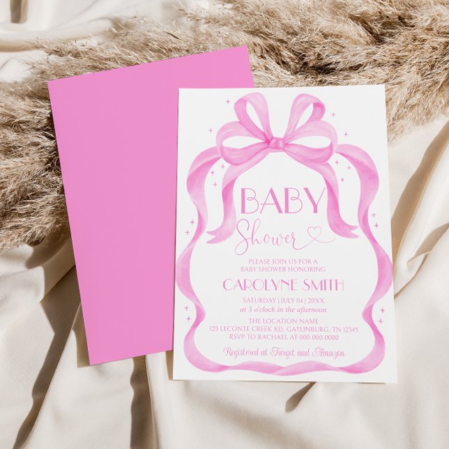 Elegant Pink Bow Baby Shower Girl Invitation (Creator Uploaded)