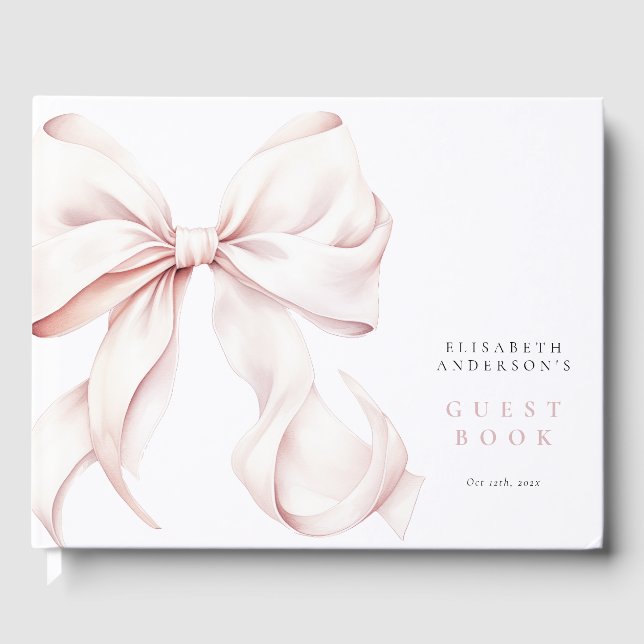 Elegant Pink Bow Baby Shower Guest Book (Front)