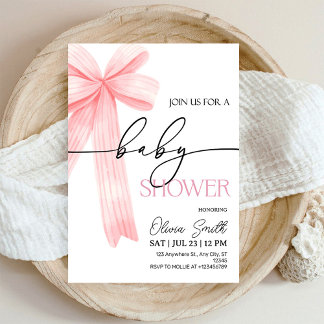 Elegant Pink Bow Baby Shower Invitation