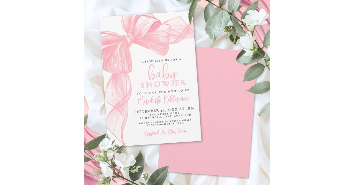 Elegant Pink Bow Baby Shower Invitation | Zazzle