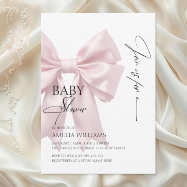 Elegant Pink Bow Baby Shower Invitation (Creator Uploaded)