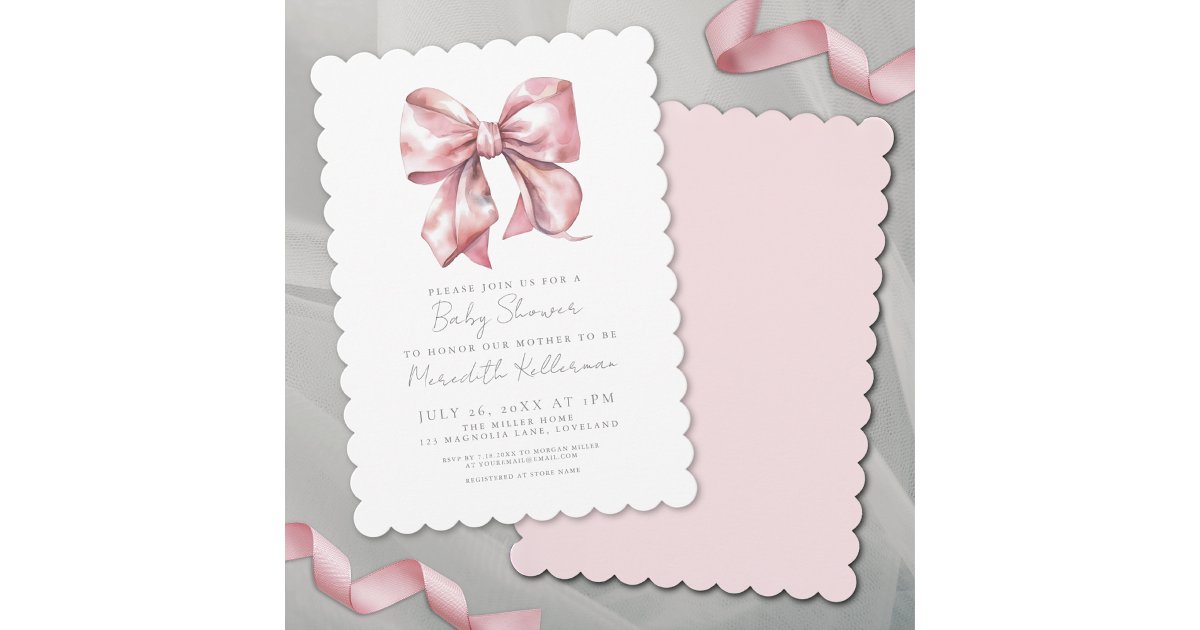 Elegant Pink Bow Baby Shower Invitation | Zazzle