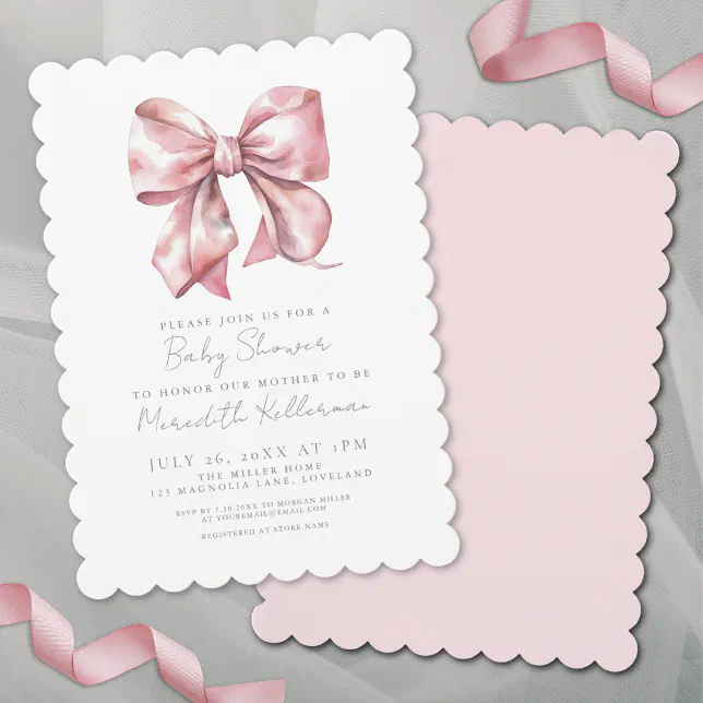 Elegant Pink Bow Baby Shower Invitation | Zazzle