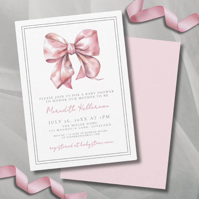 Elegant Pink Bow Baby Shower Invitation (Elegant Pink Bow Baby Shower Invitation)