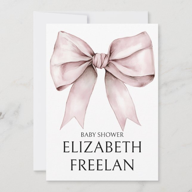 Elegant pink bow baby shower Invitation (Front)
