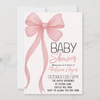Elegant Pink Bow Baby Shower Invitation