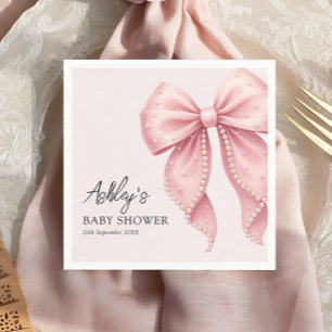 Elegant Pink Bow Baby Shower Napkins