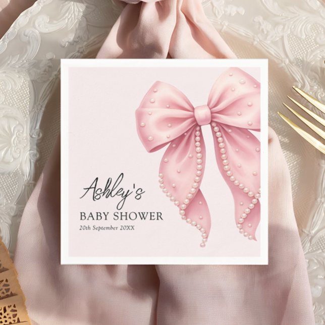 Elegant Pink Bow Baby Shower Napkins (Creator Uploaded)