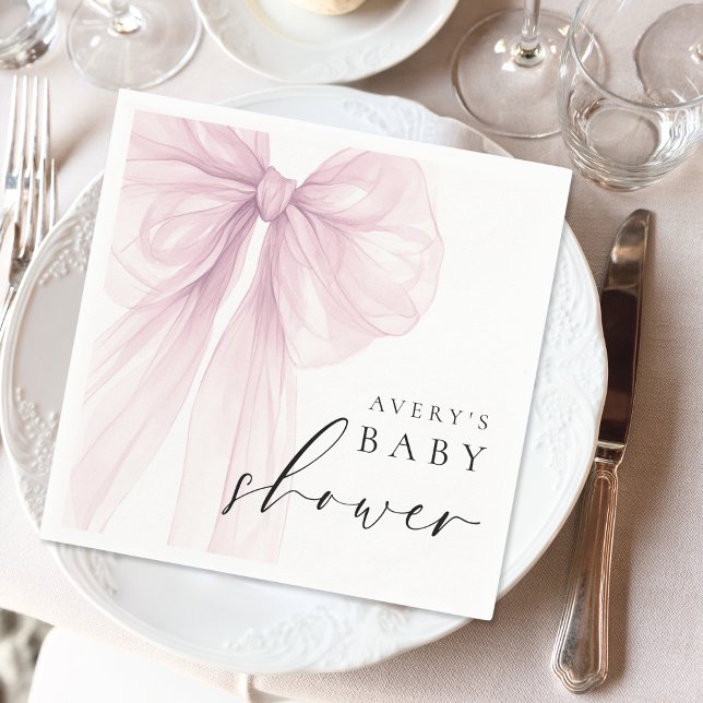 Elegant Pink Bow Baby Shower Napkins (Creator Uploaded)