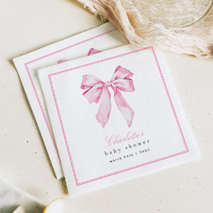 Elegant Pink Bow Baby Shower  Napkins