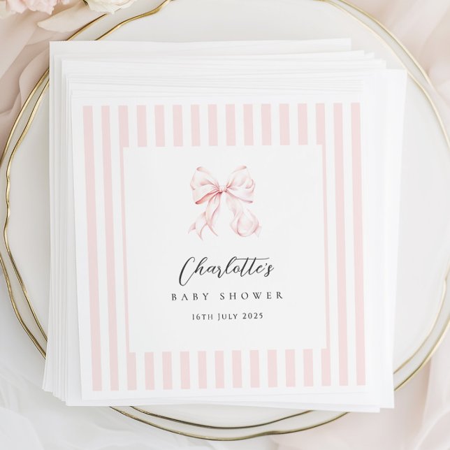 Elegant Pink Bow Baby Shower Paper Napkin (Creator Uploaded)