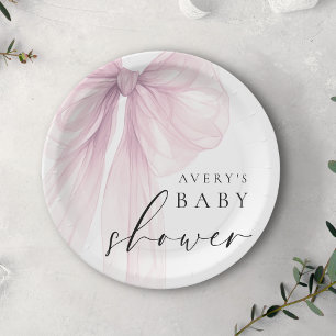 Elegant Pink Bow Baby Shower Paper Plates