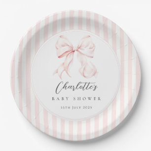 Elegant Pink Bow Baby Shower Paper Plates