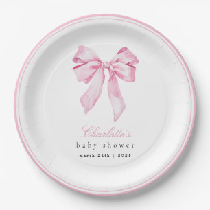 Elegant Pink Bow Baby Shower  Paper Plates