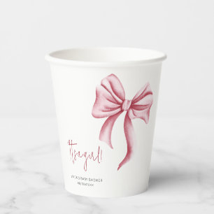 Elegant Pink Bow Baby Shower Party Paper Cups