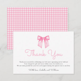 Elegant Pink Bow Baby Shower Thank You Card