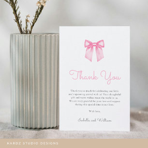 Elegant Pink Bow Baby Shower Thank You Card