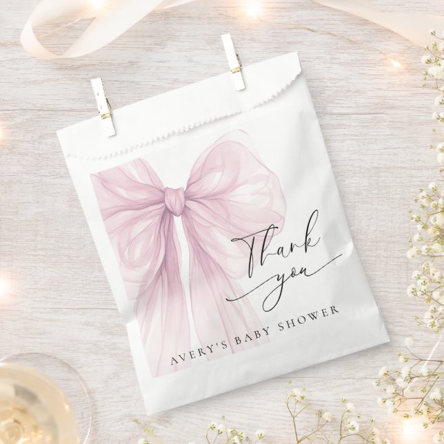 Elegant Pink Bow Baby Shower Thank You Favor Bag (Clipped)