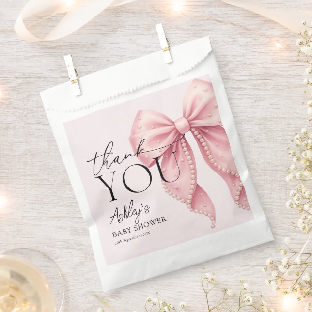 Elegant Pink Bow Baby Shower Thank You Favor Bag (Clipped)